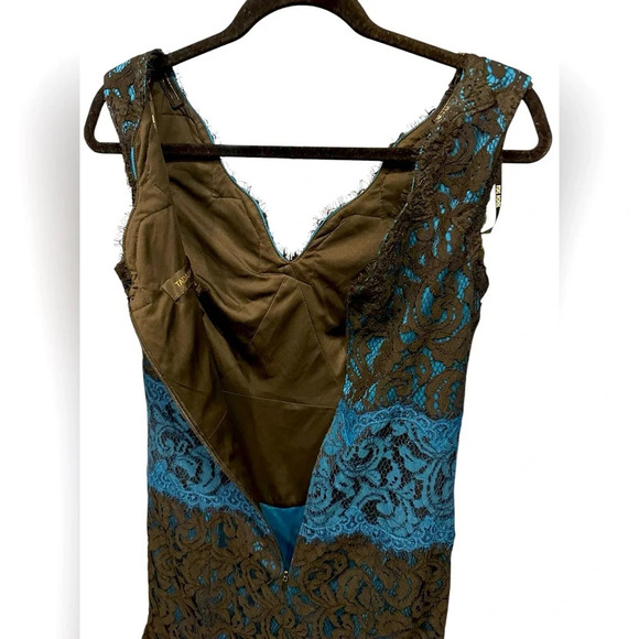 Tadashi Shoji Turquoise Blue Lace Overlay Sheath Dress Knee Length Size 4 - Picture 5 of 11